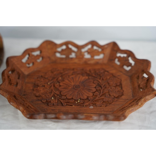 36 - A folding wooden fruit basket and a similar wooden dish.