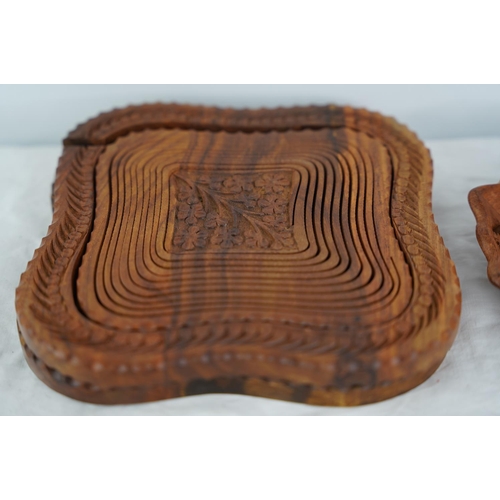 36 - A folding wooden fruit basket and a similar wooden dish.