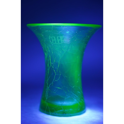 65 - A vintage uranium glass 'Celery' vase with crackled detail.