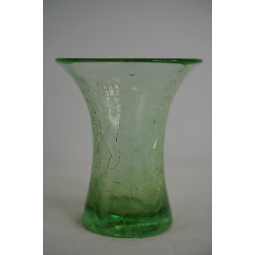 65 - A vintage uranium glass 'Celery' vase with crackled detail.