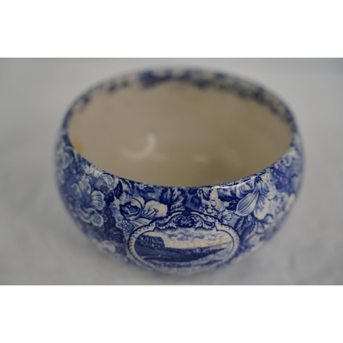 66 - An Oakhill Ware patterned blue and white patterned bowl 'On the Sands at the Salmon Fishery, Portrus... 