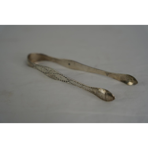 77 - A set of Antique/ George III Sterling Silver bright cut sugar tongs, London 1798, Abraham Peterson a... 