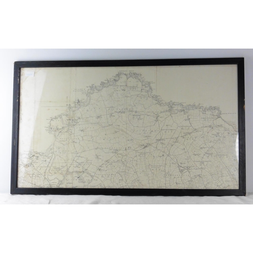 127 - A vintage framed map of the North Coast, Northern Ireland.55cmx93cm