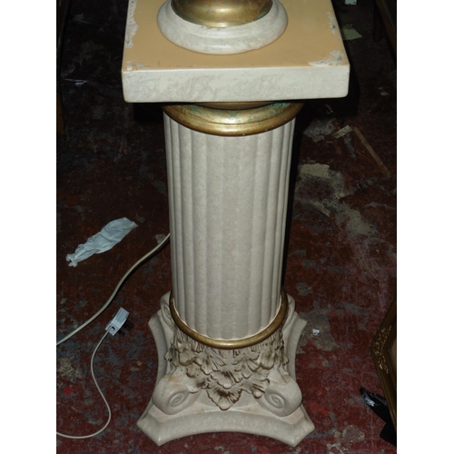 128 - A ceramic table lamp and matching pedestal base.