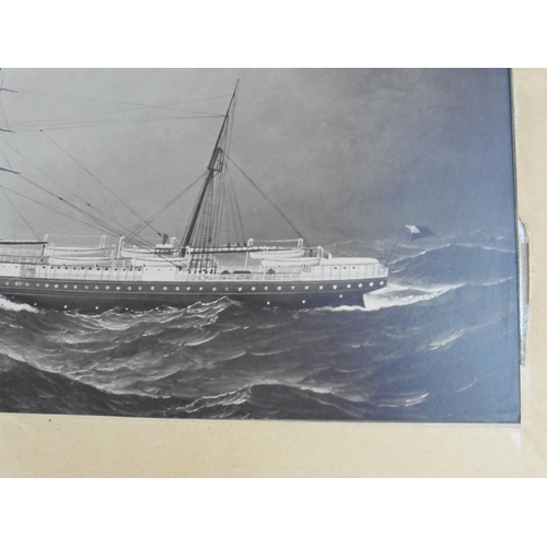 139 - An antique framed print of a ship. 61cm x93cm