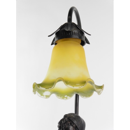 140 - A decorative based table lamp and shade.