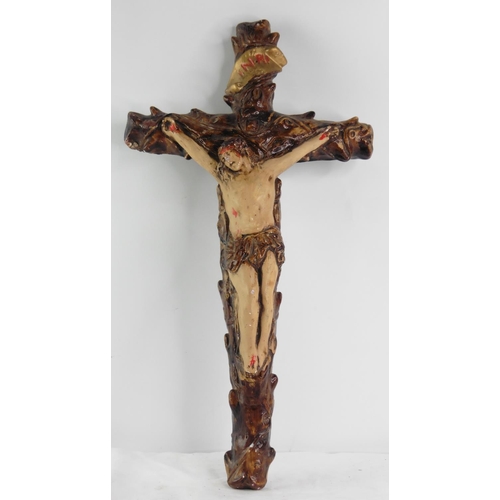 146 - An antique/ vintage Religious Crucifix wall plaque 53cm .