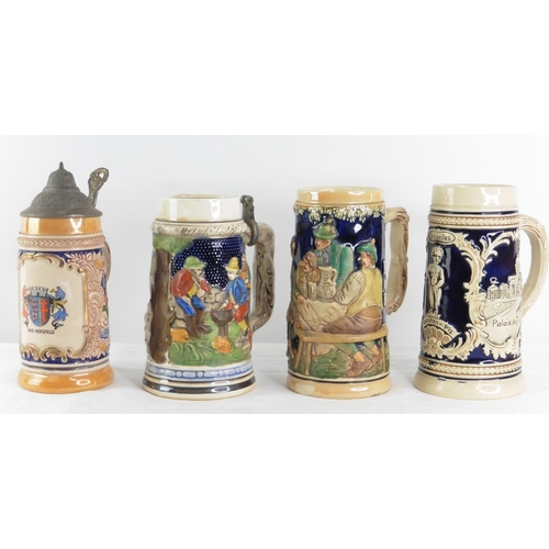 164 - Four German pottery style tankards.