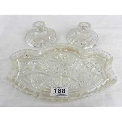 188 - A vintage pressed glass dressing table set.