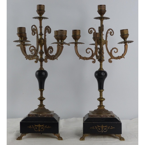 200 - A stunning pair of antique gilt and marble based candlesticks (1 a/f) 42 cm Tall