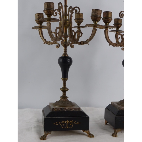 200 - A stunning pair of antique gilt and marble based candlesticks (1 a/f) 42 cm Tall