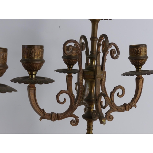 200 - A stunning pair of antique gilt and marble based candlesticks (1 a/f) 42 cm Tall