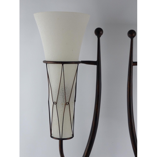 203 - A pair of large modern table lamps with glass shades.