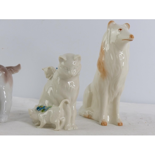 204 - A pair of Royal Doulton dog and cat figures and a Lladro dog.