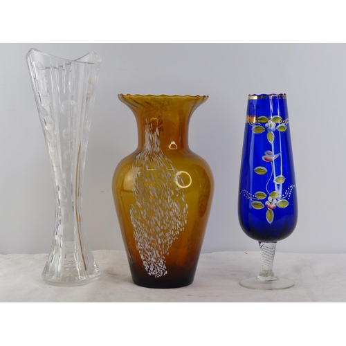 237 - A vintage amber glass vase and two others.