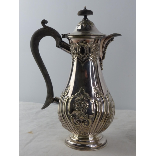 248 - Two antique silver plated coffee pots and a sugar cannister in the style of a coal scuttle.