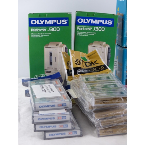 250 - Two new boxed Olympus Pearlcorder J300 micro cassette recorders, two new Sony TCM450DV micro cassett... 