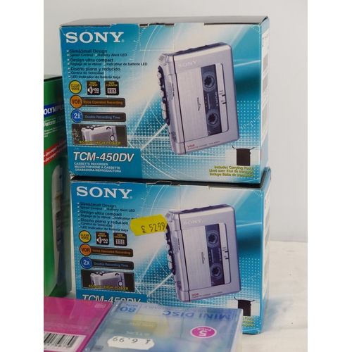 250 - Two new boxed Olympus Pearlcorder J300 micro cassette recorders, two new Sony TCM450DV micro cassett... 