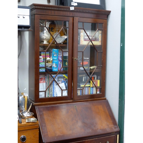 257 - A mahogany writing bureau/bookcase with astral glazed doors.