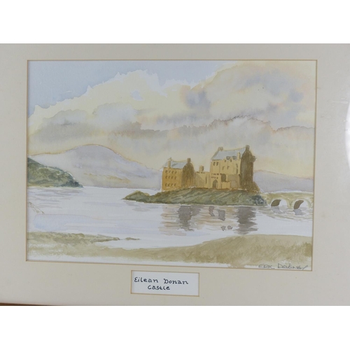 258 - A framed watercolour 'Eilean Donon Castle' signed Eric Deveney.