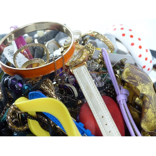 293 - A large glass bowl and a lot of assorted costume jewellery, watches etc.