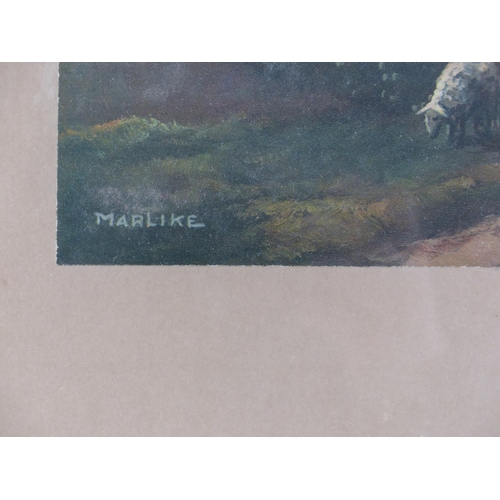 297 - An ornate gilt framed print signed Marlike 50 cm x 60cm .