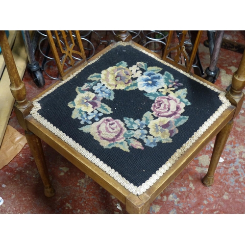 298 - An antique corner chair with tapestry panel.