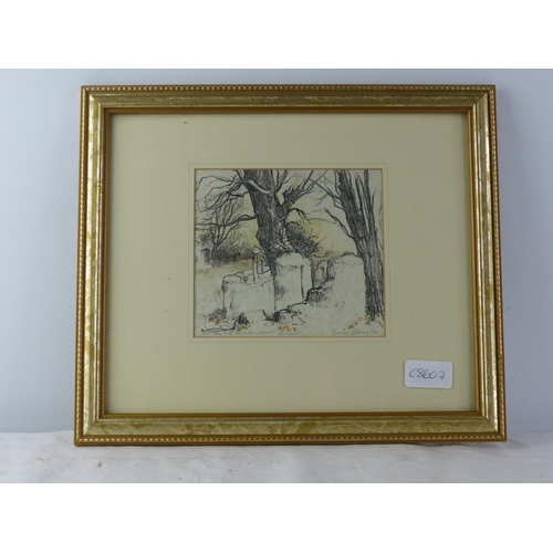 329 - A framed watercolour on print of a pencil drawing 'The Old Distillery Road, Bushmills' by David Pete... 