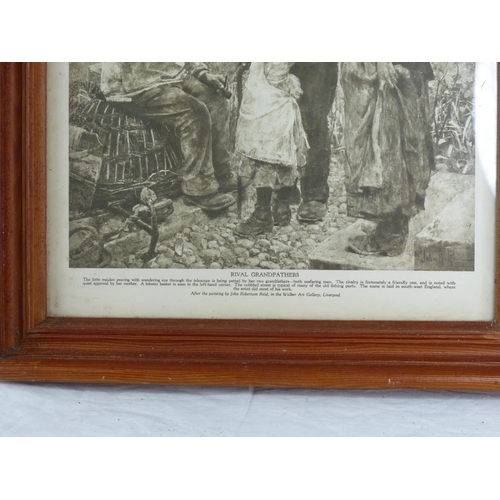 380 - A pine framed picture 'Rival Grandfathers'40cm x30cm .