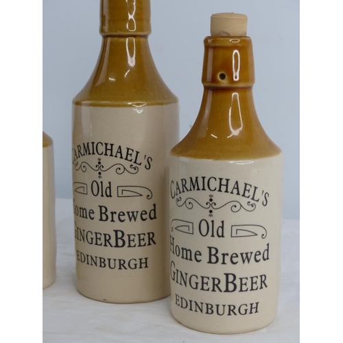 390 - Three Carnichael;s Old Home Brewery Ginger Beer, Edinburgh stoneware bottles.