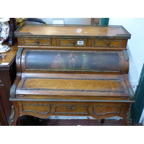 444 - A stunning French style roll topped writing desk with hand painted panel (open but no key).