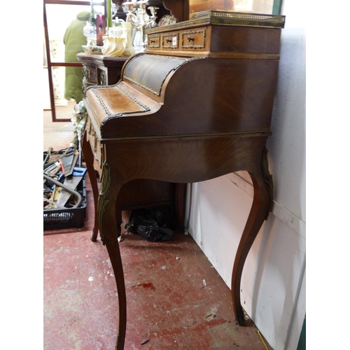 444 - A stunning French style roll topped writing desk with hand painted panel (open but no key).