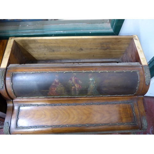 444 - A stunning French style roll topped writing desk with hand painted panel (open but no key).