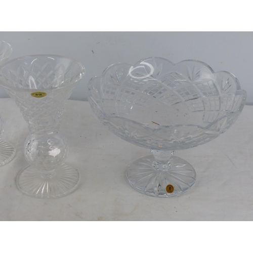 461 - A Tyrone Crystal footed bowl and a pair of vases.