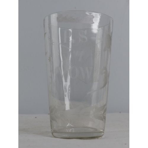 474 - An antique etched Masonic glass tumbler.