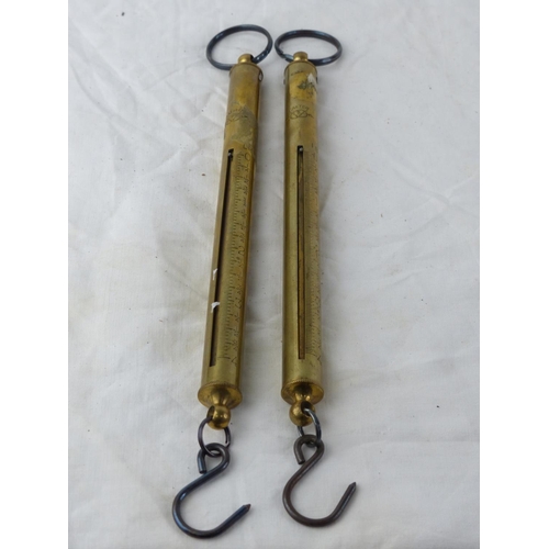 500 - Two vintage brass Salter hanging scales.