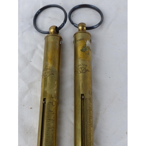 500 - Two vintage brass Salter hanging scales.