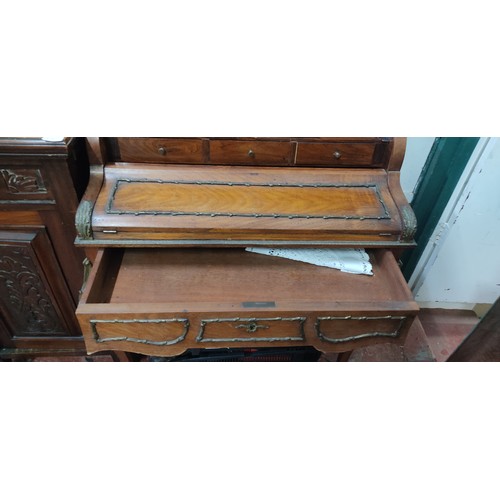 444 - A stunning French style roll topped writing desk with hand painted panel (open but no key).