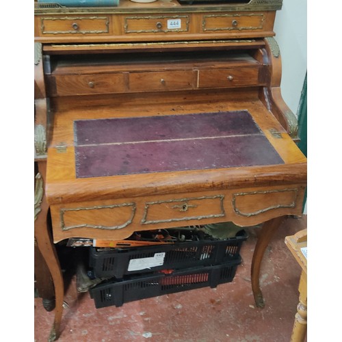 444 - A stunning French style roll topped writing desk with hand painted panel (open but no key).