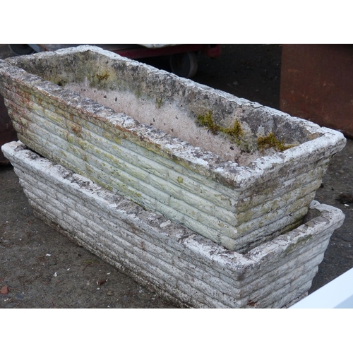 34 - A pair of large concrete garden planters/troughs.