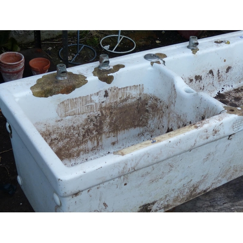 40 - An antique double Belfast sink/garden planter.2 mete long 37cmwide