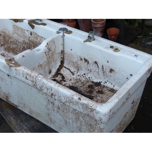 40 - An antique double Belfast sink/garden planter.2 mete long 37cmwide