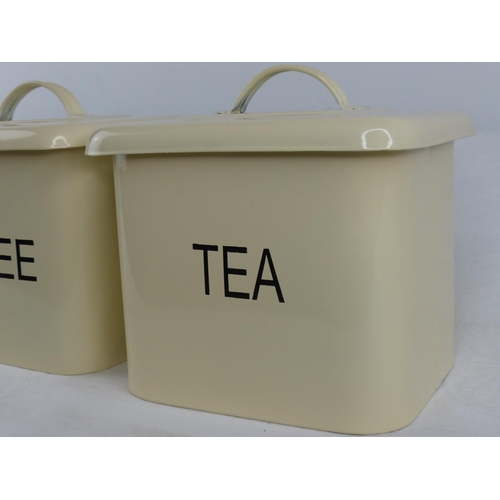 100 - A set of 3 retro style Tea, Coffee and Sugar cannisters.