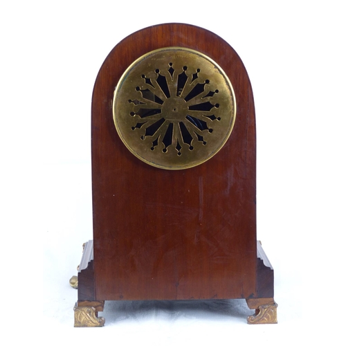 115 - An antique French mantle clock with mahogany and inlay case.