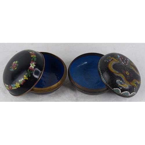 119 - A stunning pair of 2 Chinese Cloisonné trinket boxes, to include 1 with dragon design and another.