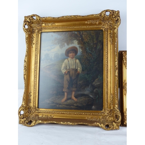 123 - A pair of antique style ornate gilt framed pictures.