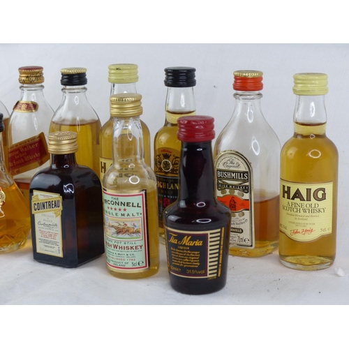 126 - A collection of miniature spirit and whisky bottles to include Coleraine Irish Whiskey, Haig, Tyrcon... 