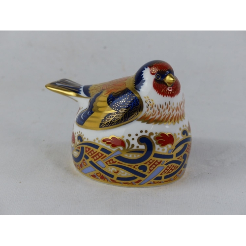 190 - A Royal Crown Derby 'Goldfinch Nesting' paperweight, with silver stopper.