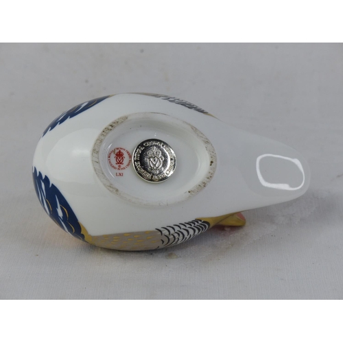 191 - A Royal Crown Derby 'Mandarin Duck' paperweight, with silver stopper.