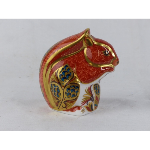 195 - A Royal Crown Derby squirrel paperweight, with gold stopper.